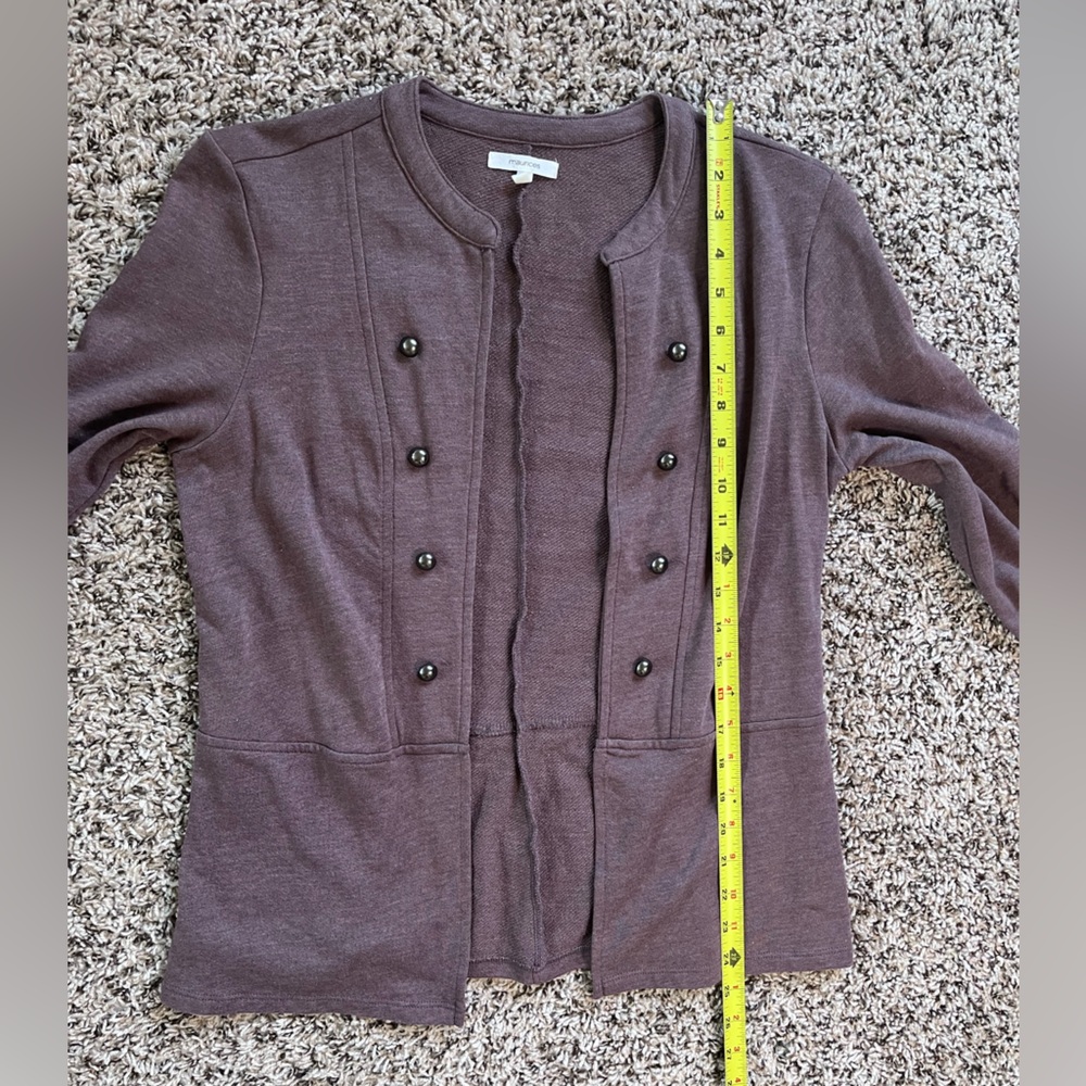 Maurices Mauve Brown Knit Jacket Collarless Button Trim Rolled Sleeve Blazer - Picture 5 of 5